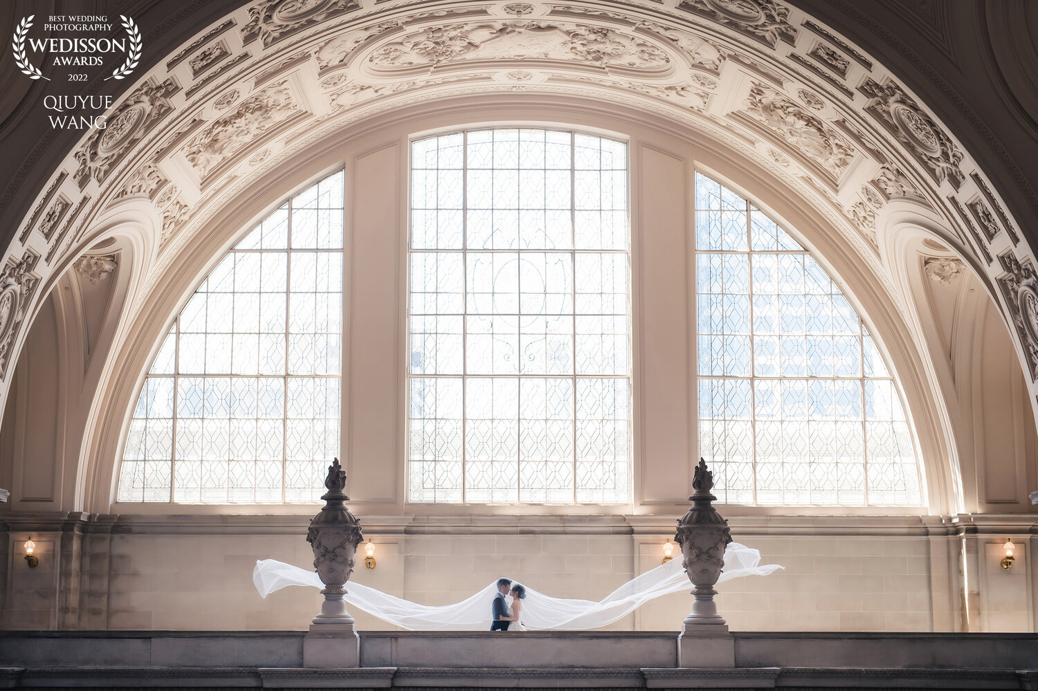Wedisson award-winning City Hall window veil photograph