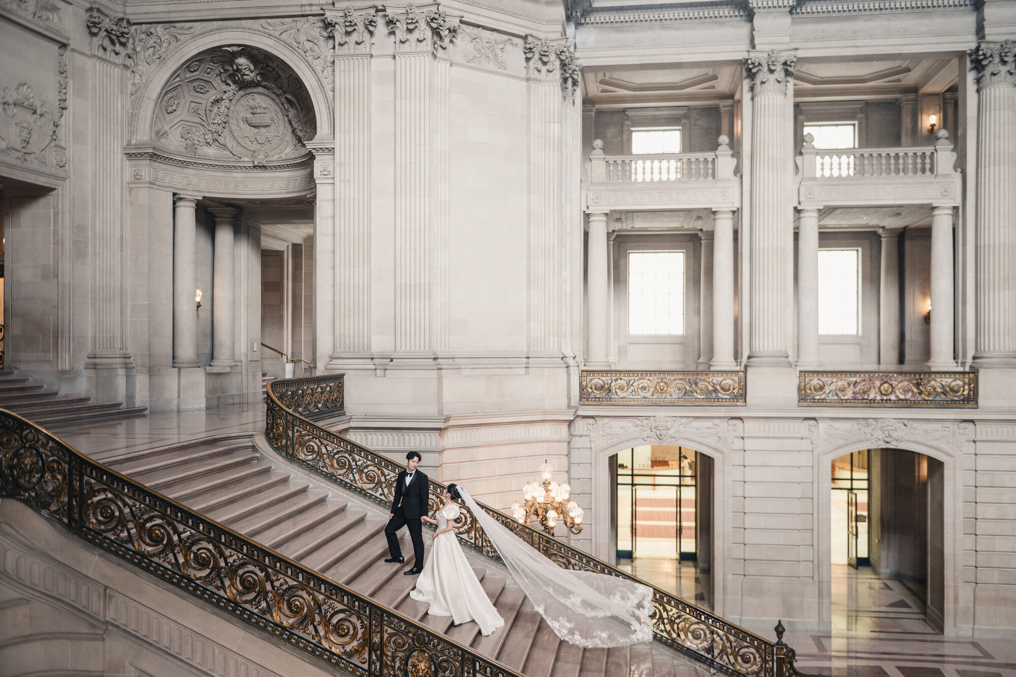 Wide architectural scene inside San Francisco City Hall
