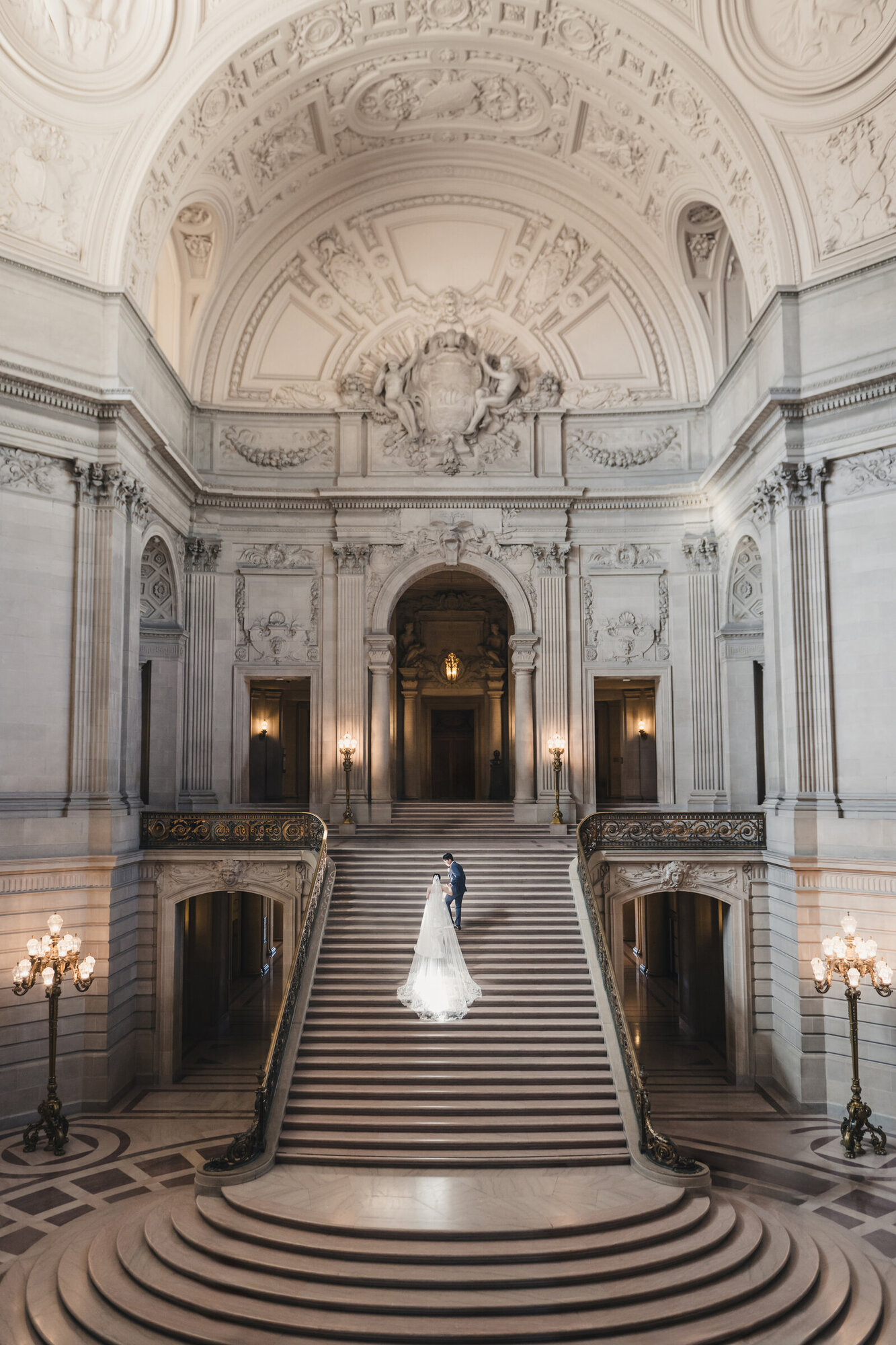 Grand staircase bridal portrait at San Francisco City Hall