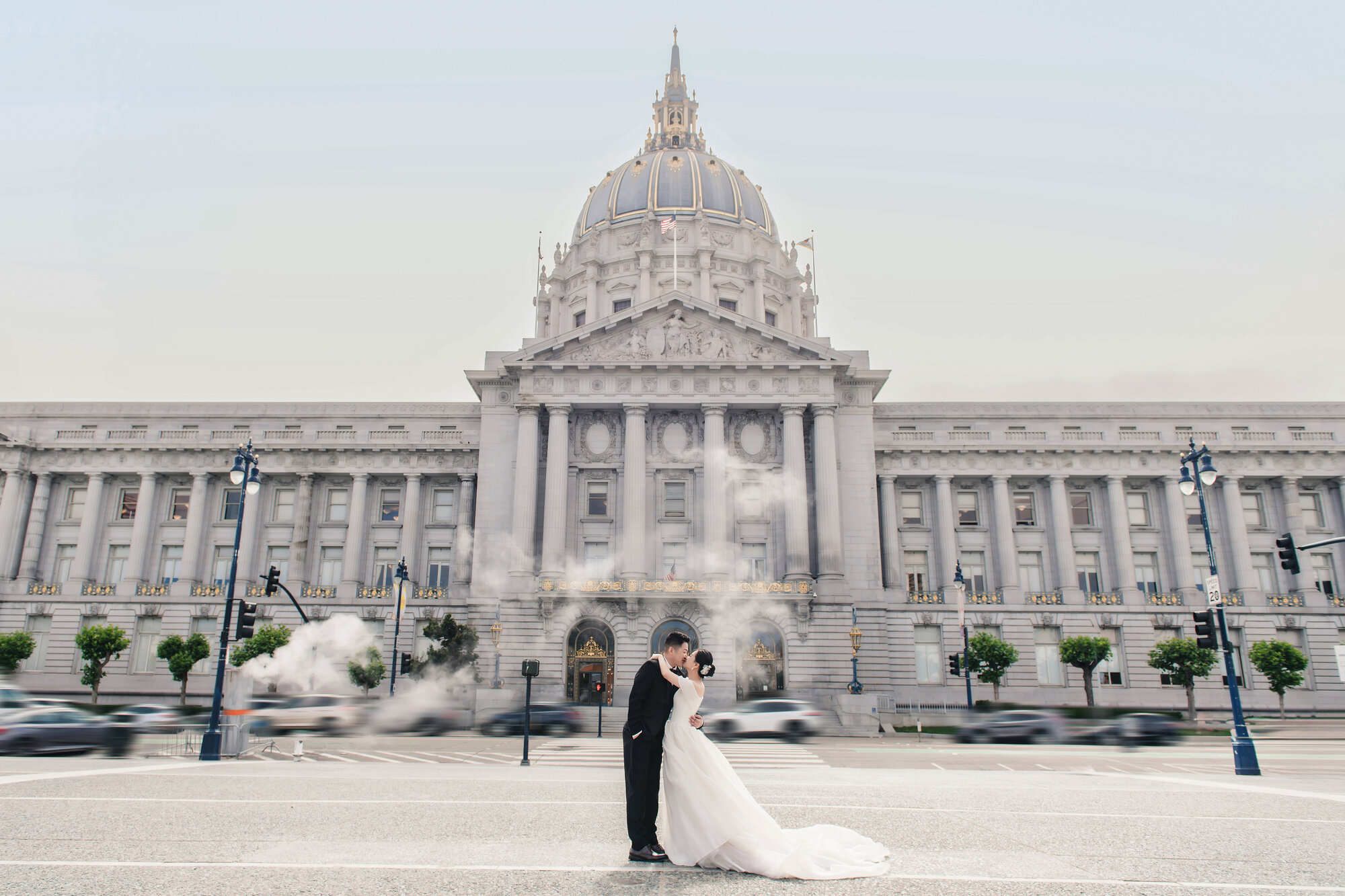 Exterior San Francisco City Hall wedding portrait