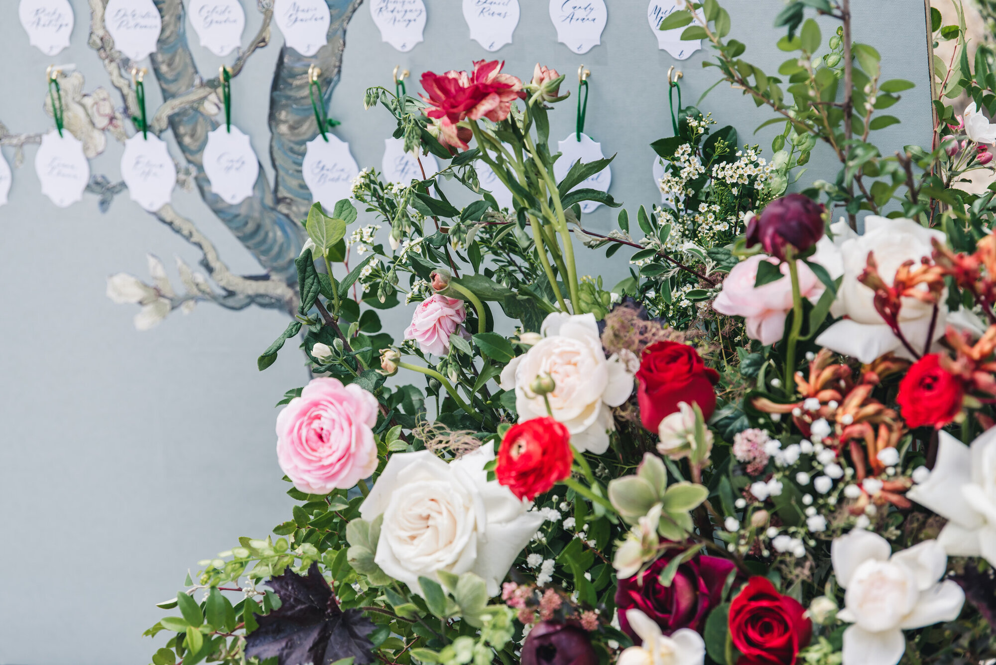 Tea ceremony details and floral arrangement