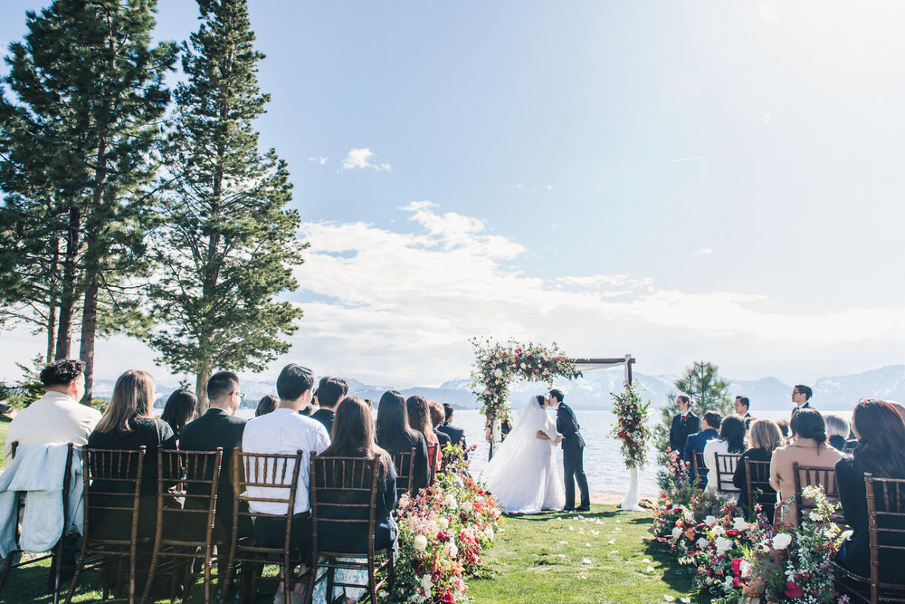 Ceremony kiss by Lake Tahoe