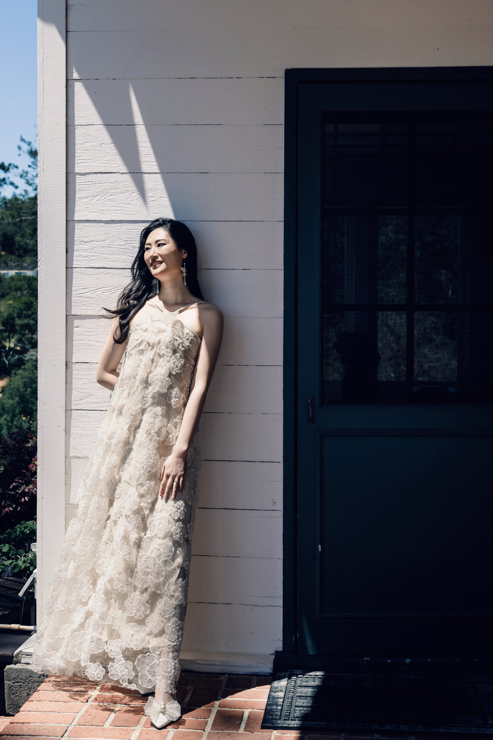 Bride portrait by the porch
