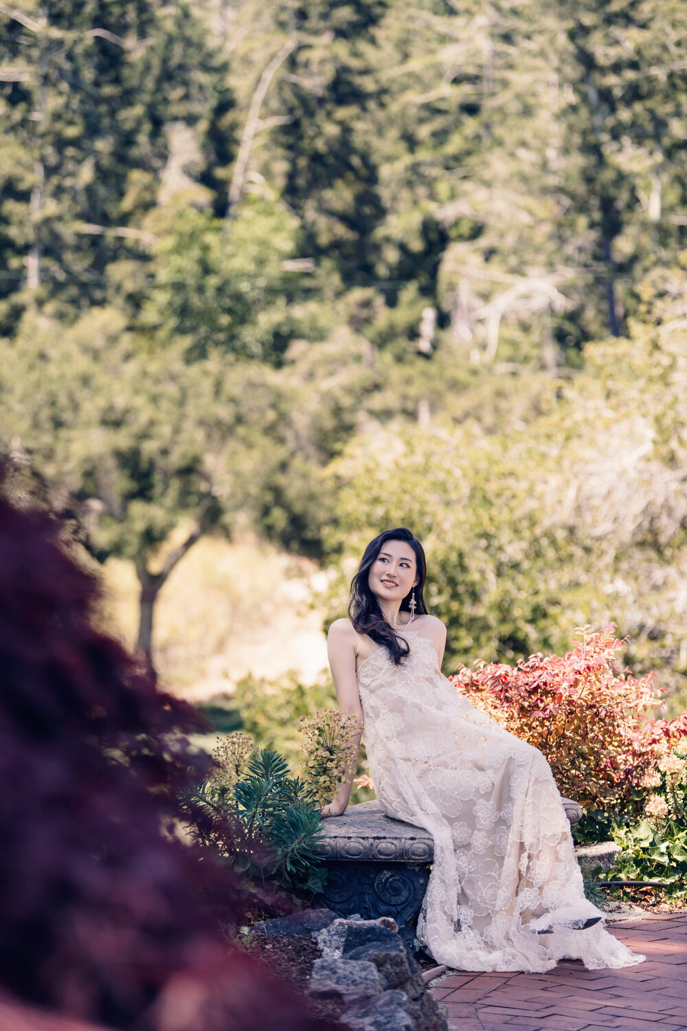 Bride seated in the garden
