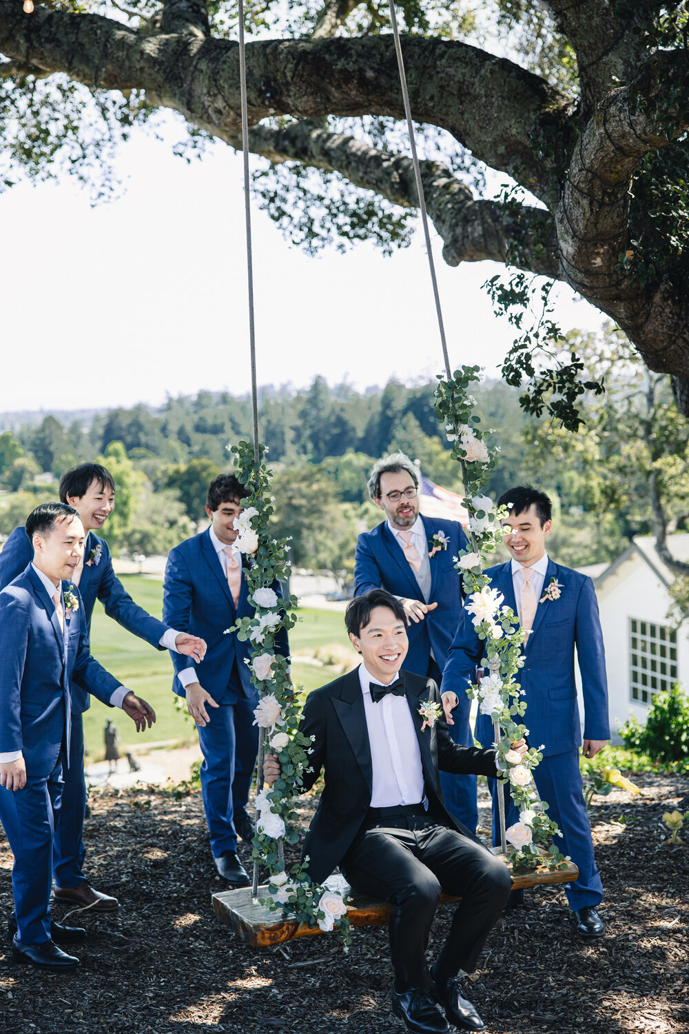 Groom and groomsmen on the lawn