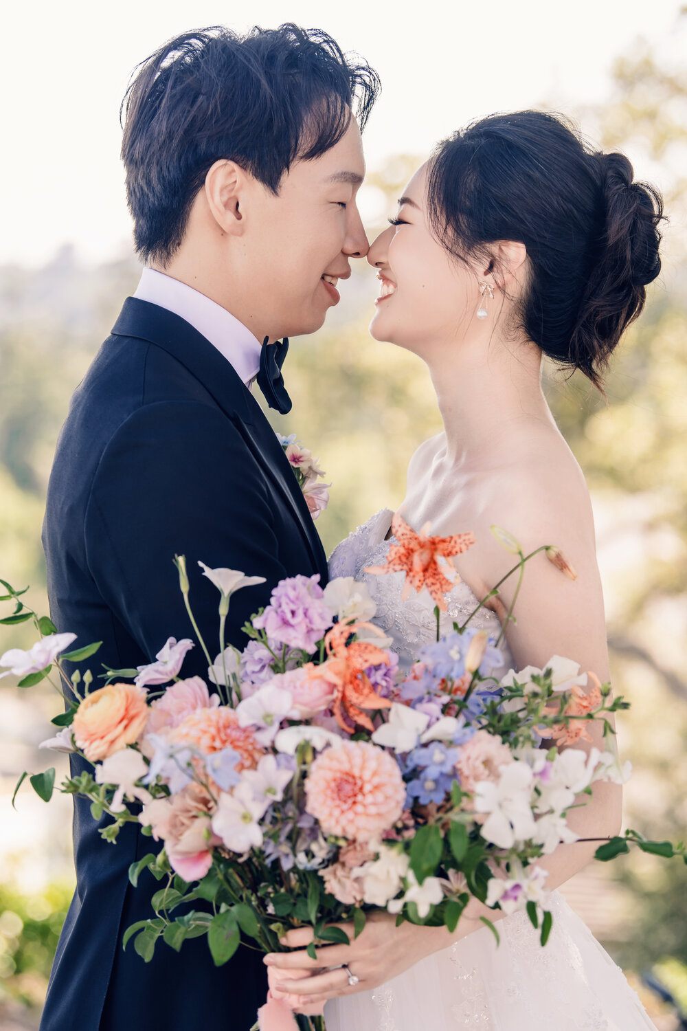 Couple portrait with pink florals