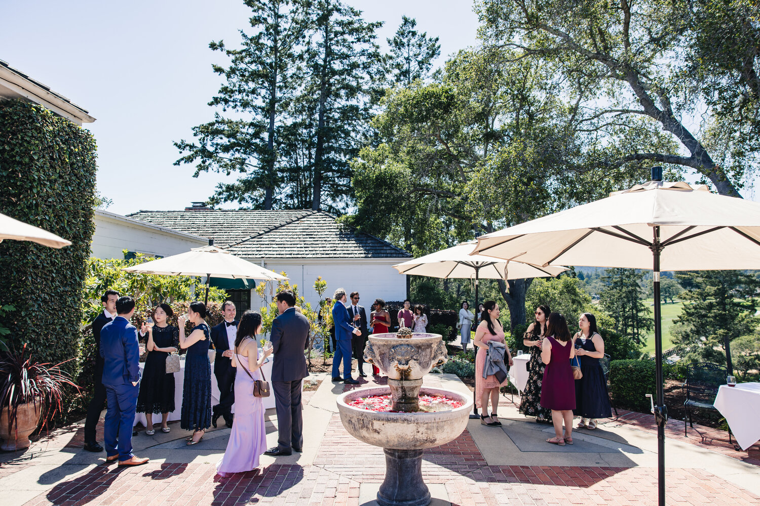 Guests gathering in the courtyard