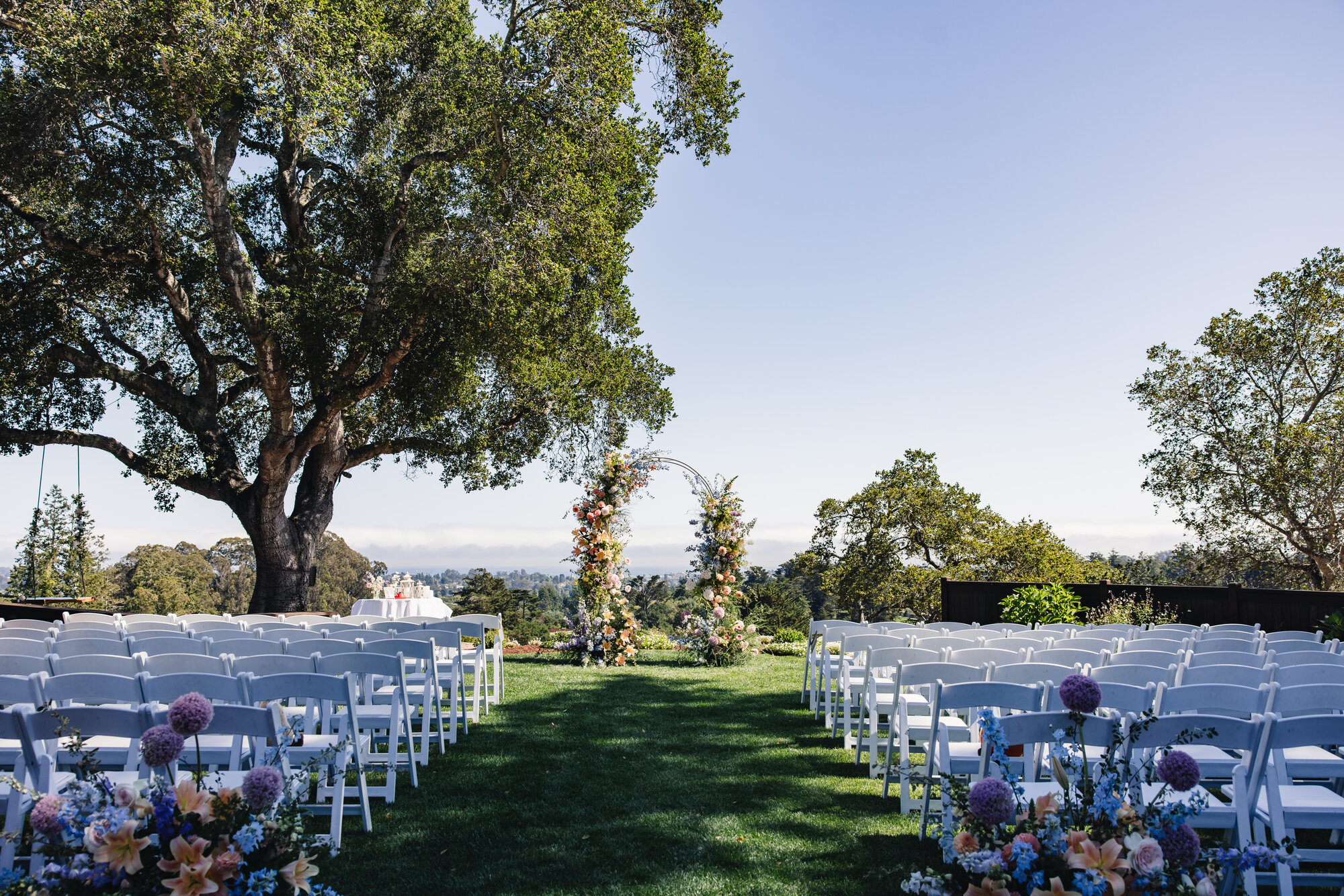 The Hollins House Santa Cruz lawn ceremony with hillside view
