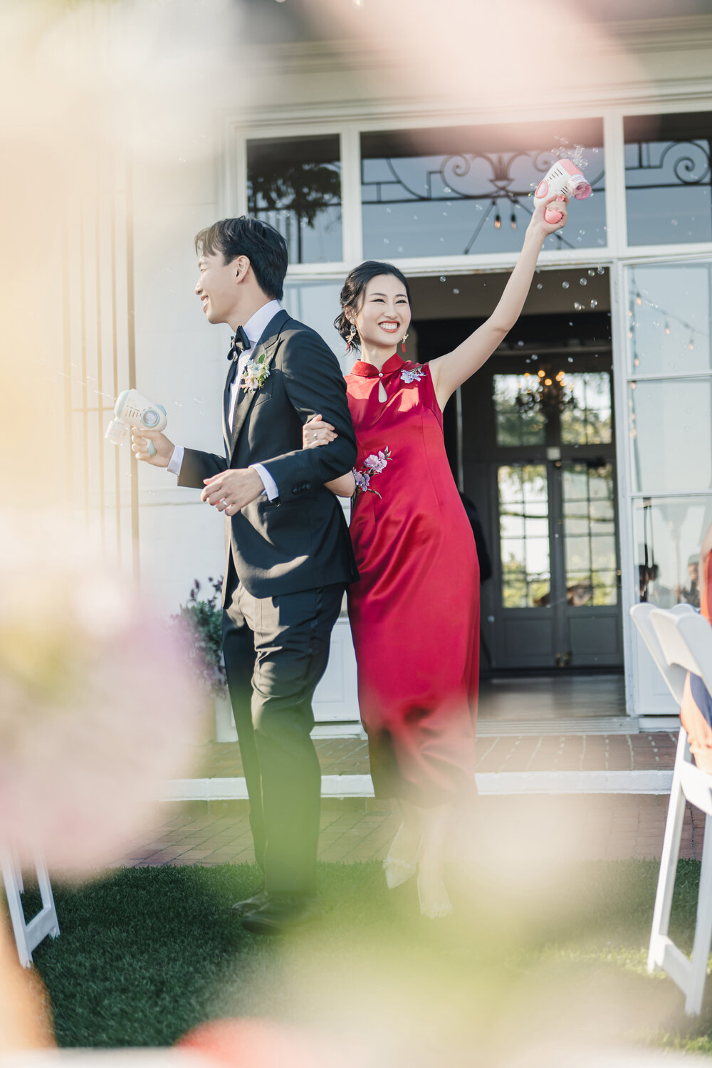 Couple entering in red dress