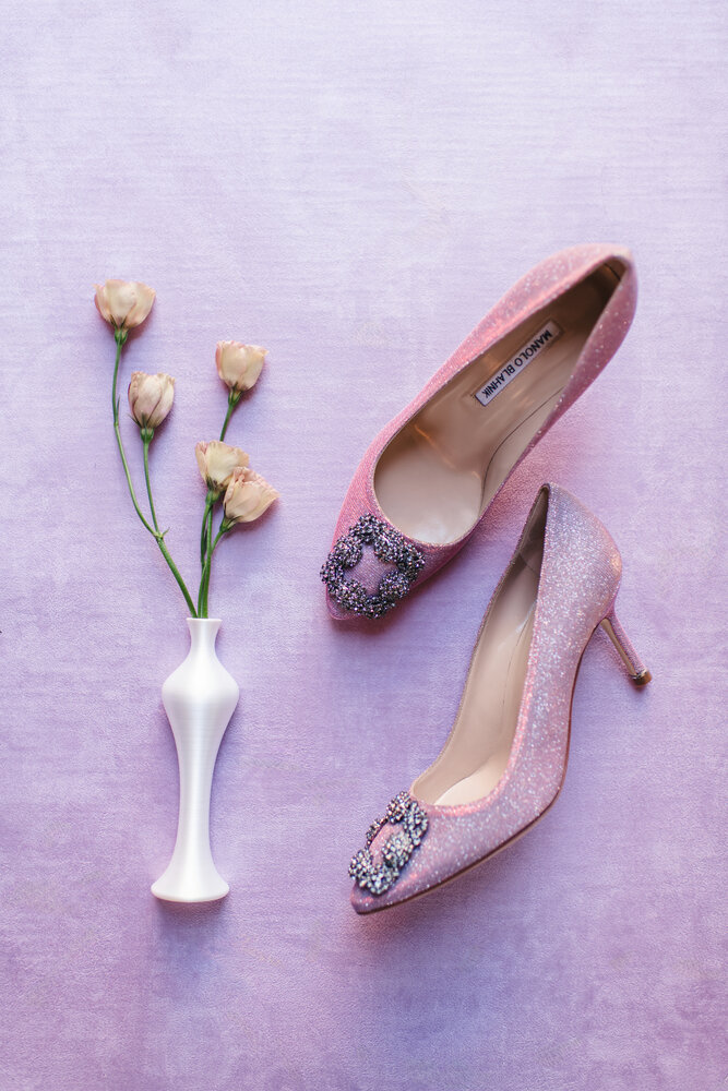 Bridal shoes and flower detail