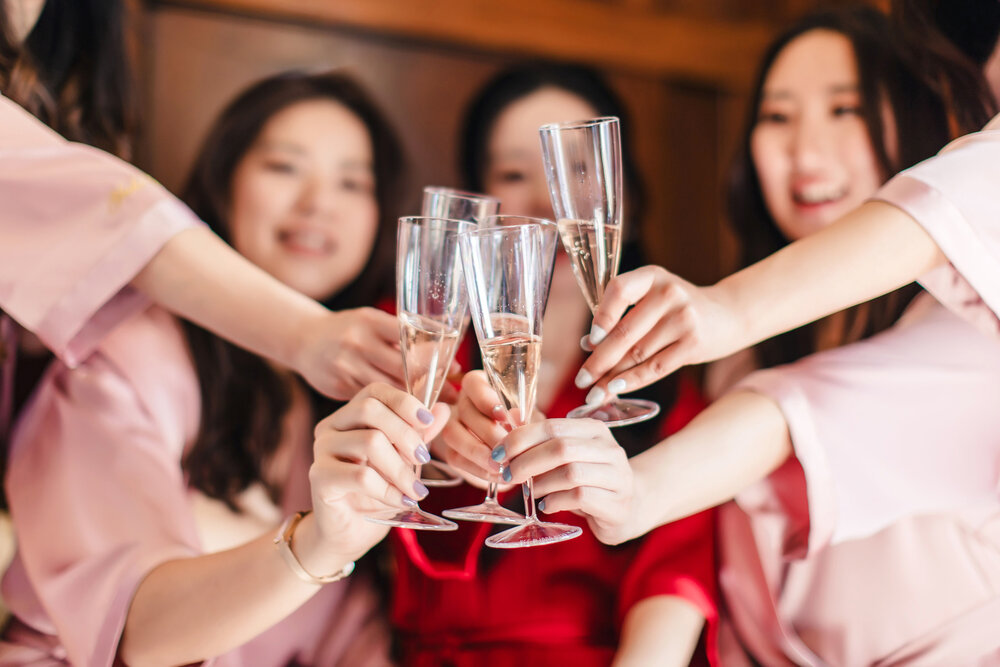 Champagne toast during getting ready