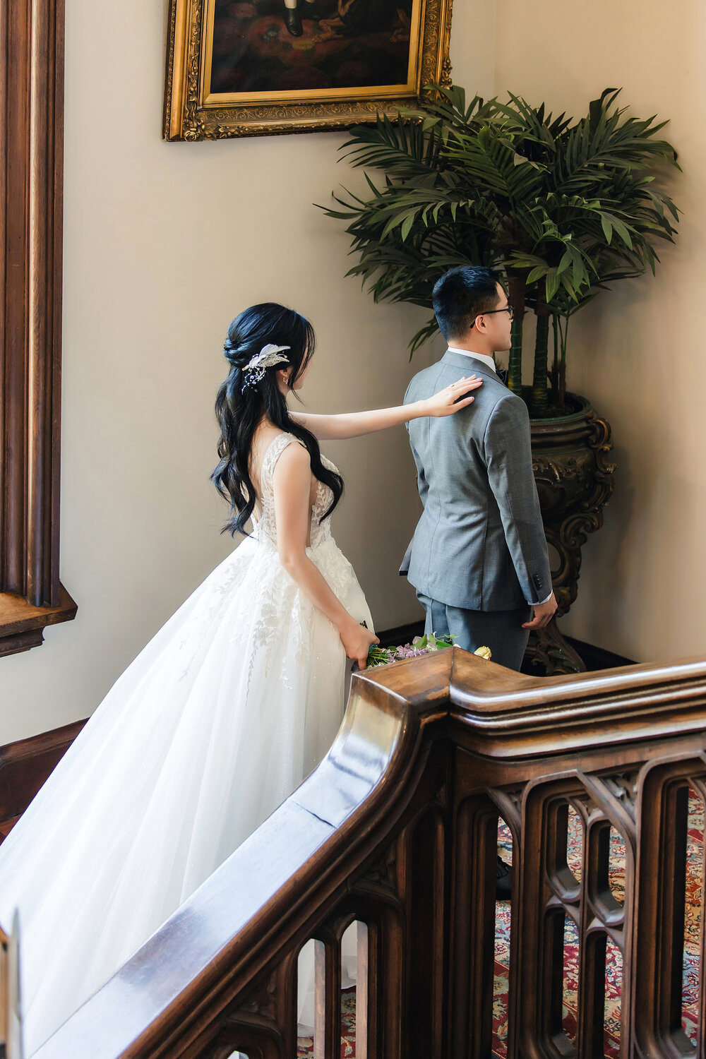 Couple walking along the staircase
