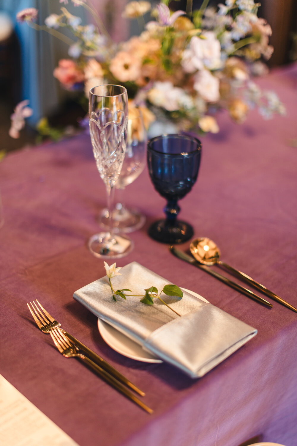 Purple reception place setting