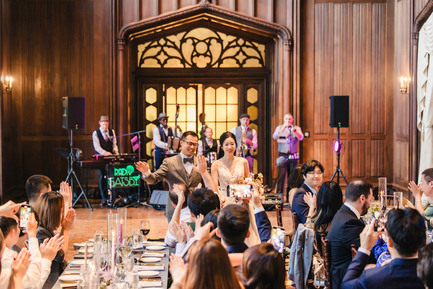 Reception speech in the wood-paneled hall