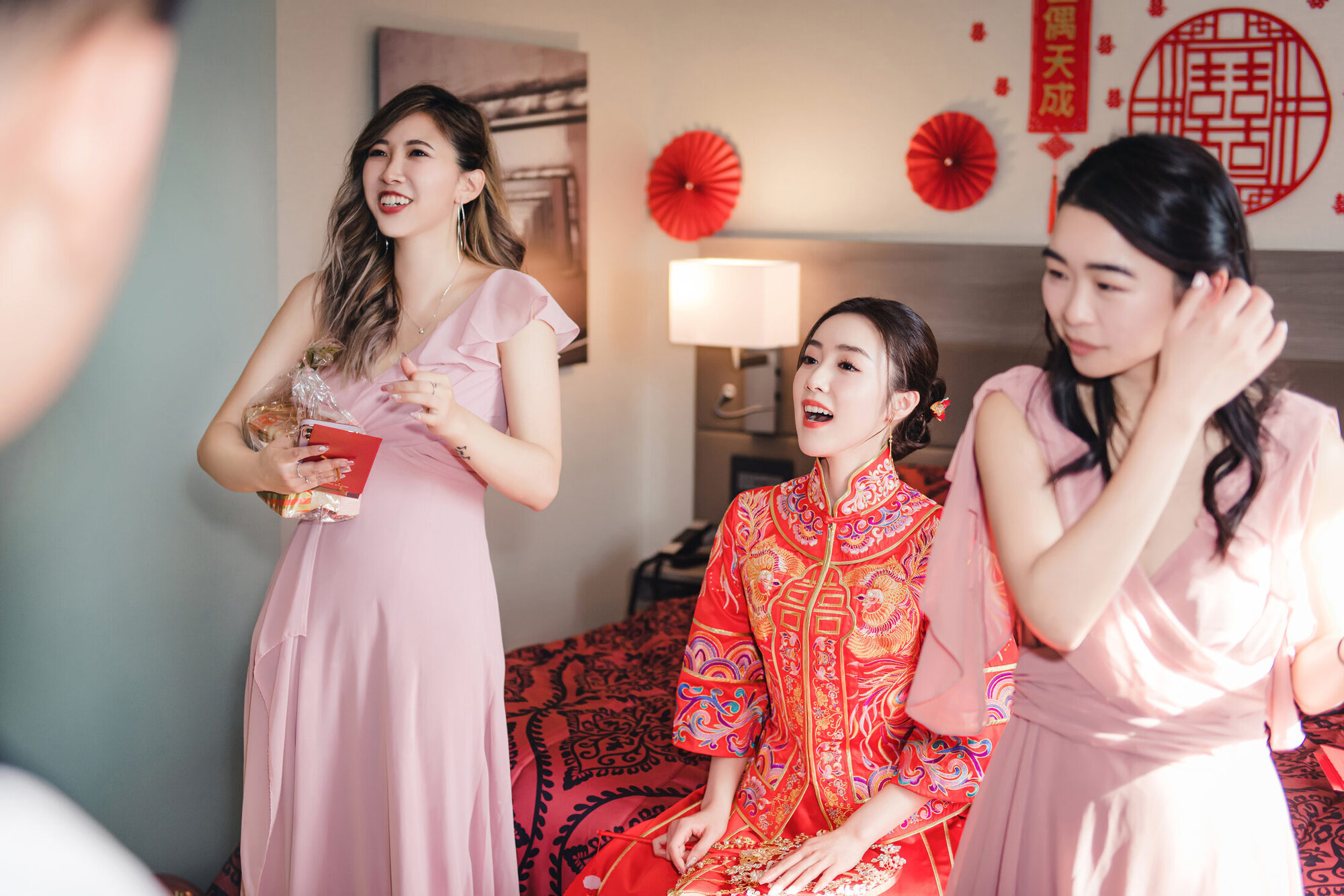 Bride and bridesmaids in the getting ready room