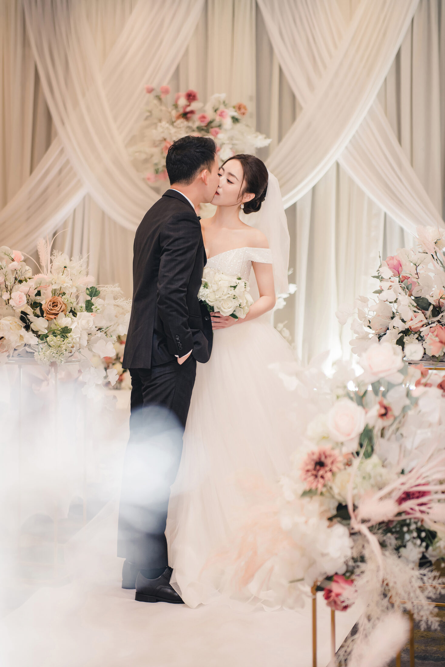 Couple portrait with florals