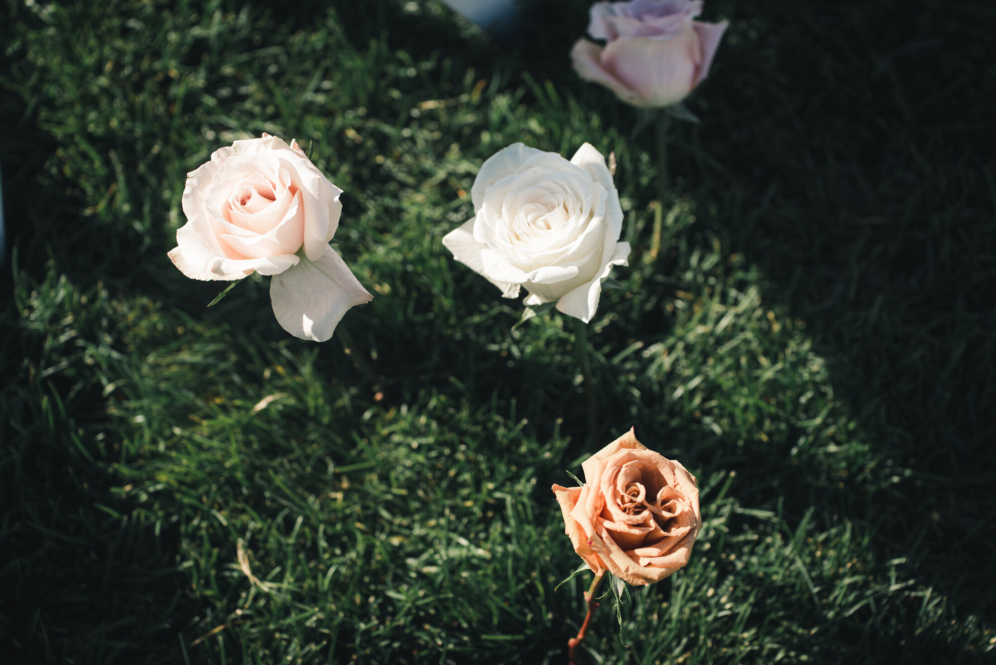 Ritz-Carlton Half Moon Bay wedding floral detail on the grass