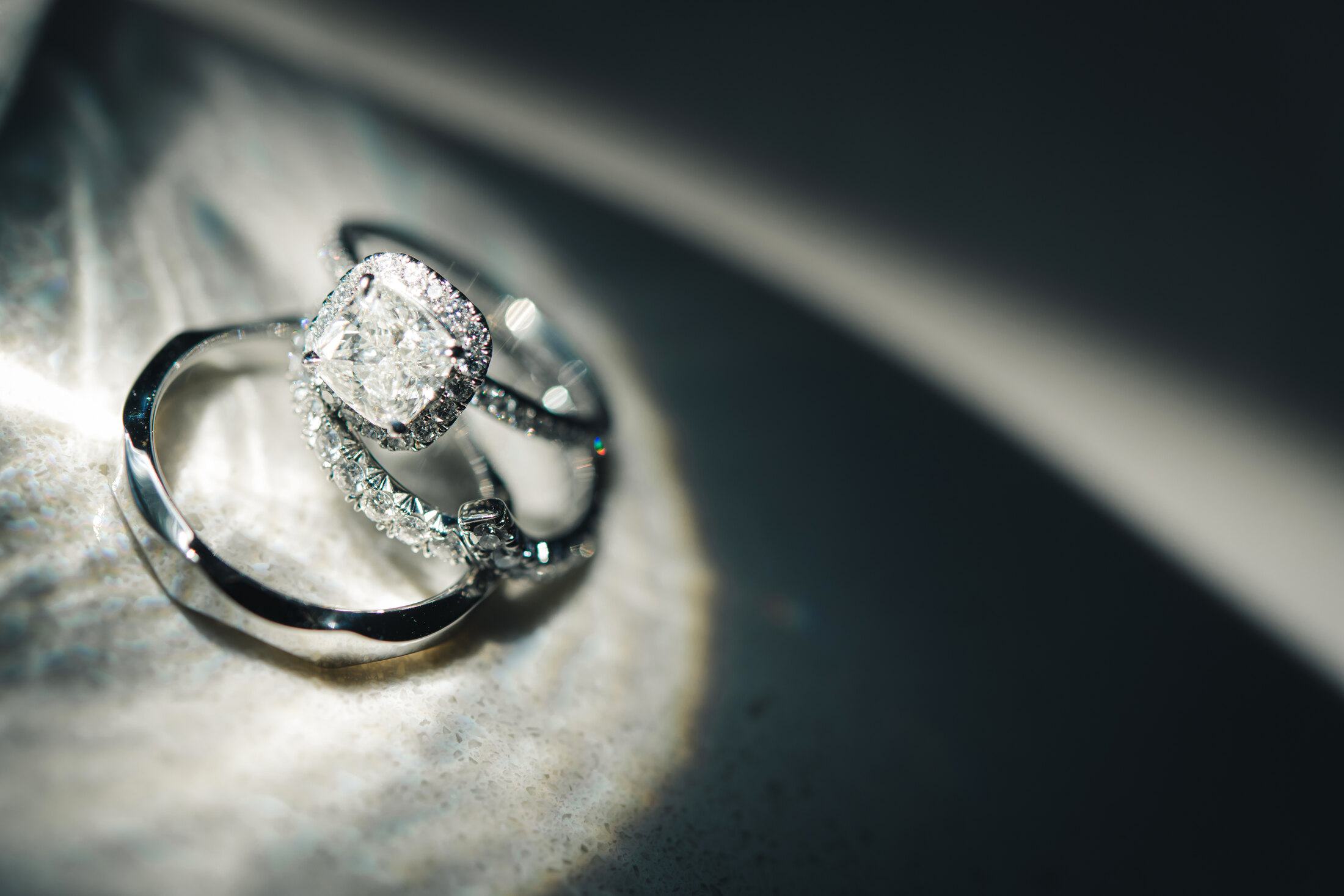 Wedding rings in shadow and light