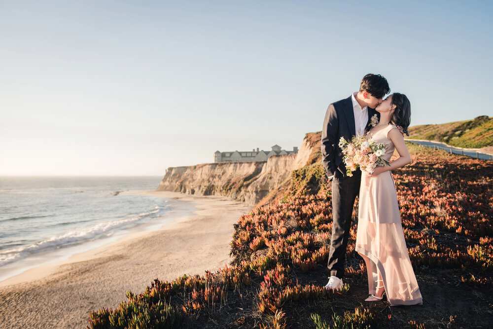 Sunset cliffside wedding portrait