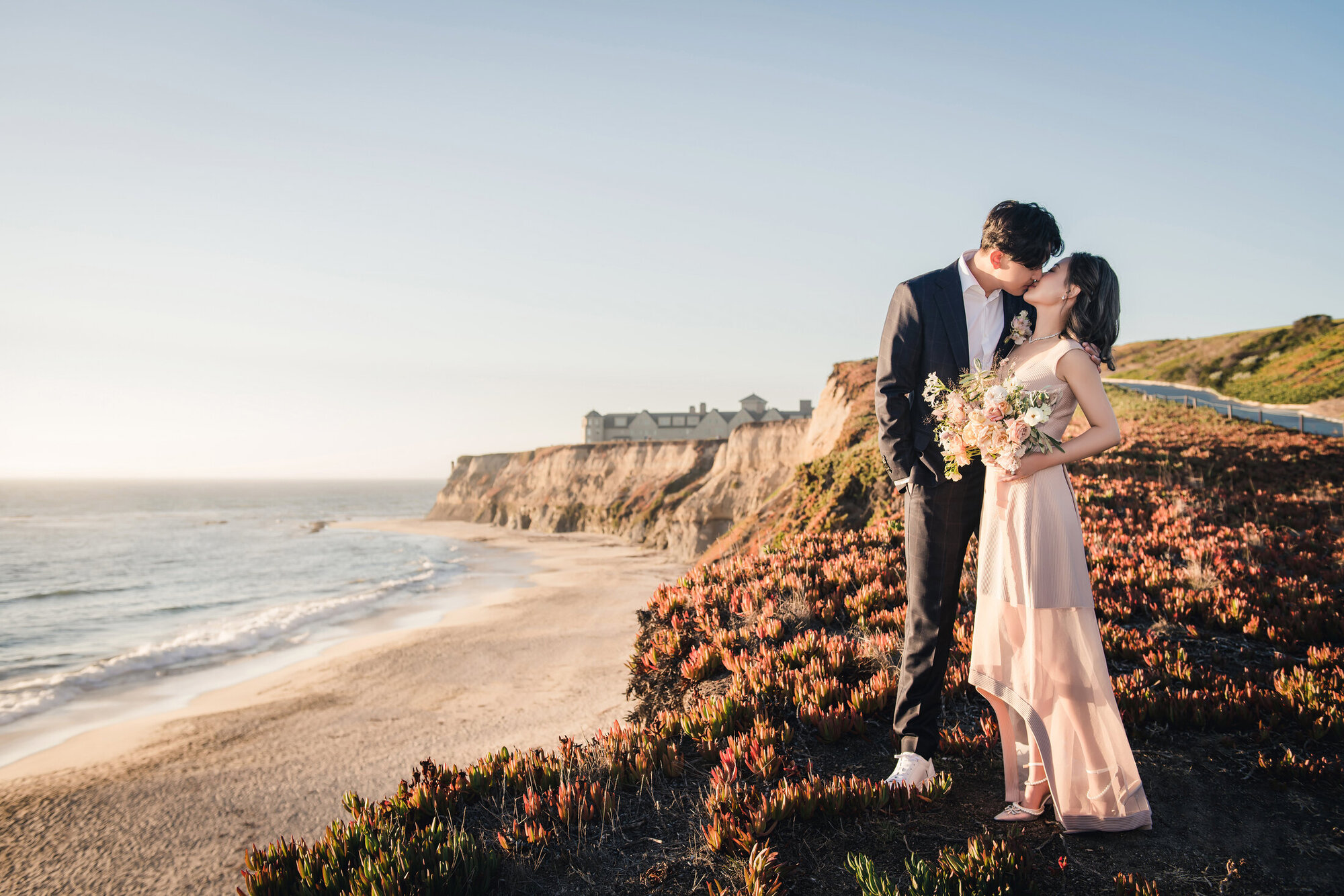 Ritz-Carlton Half Moon Bay cliffside couple portrait