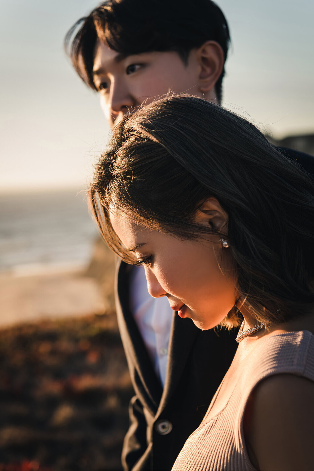 Close bride portrait at sunset