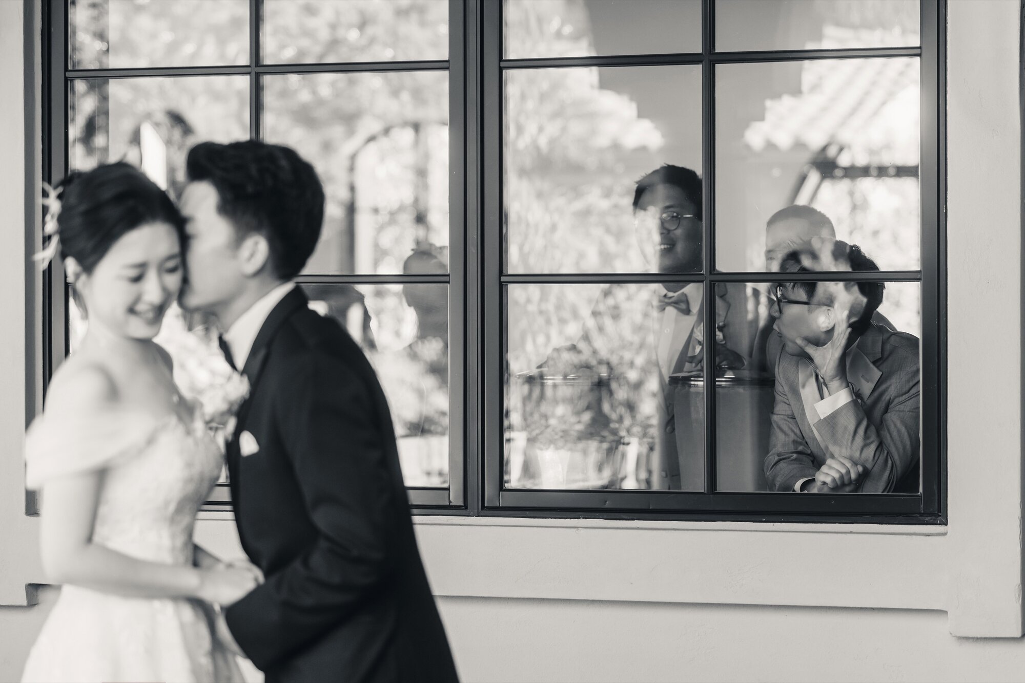 Black and white first look moment