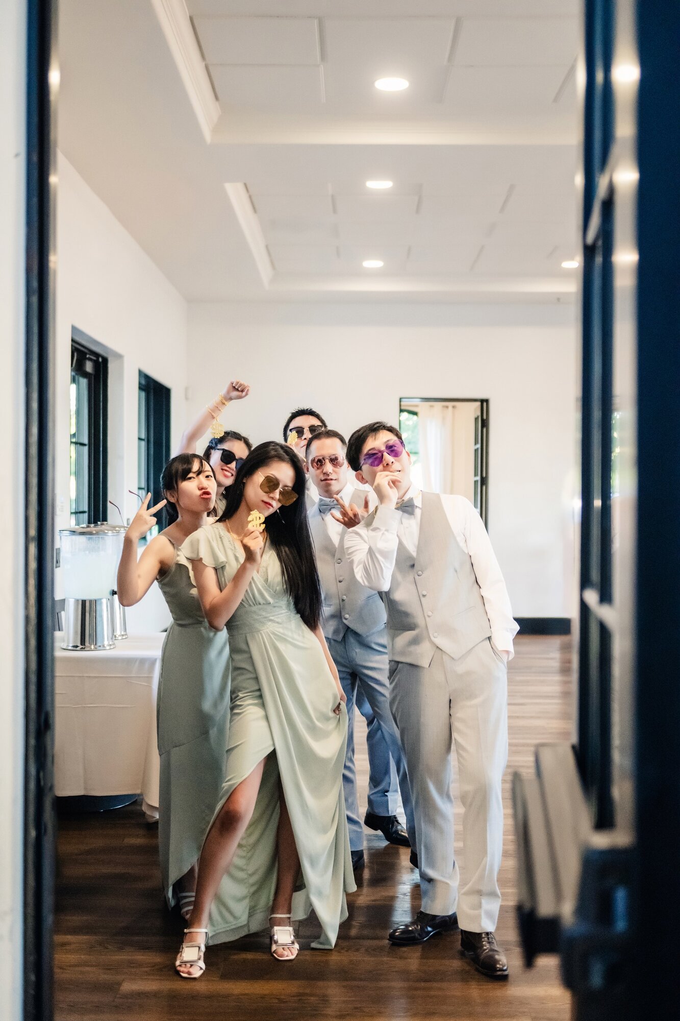 Wedding party in the hallway
