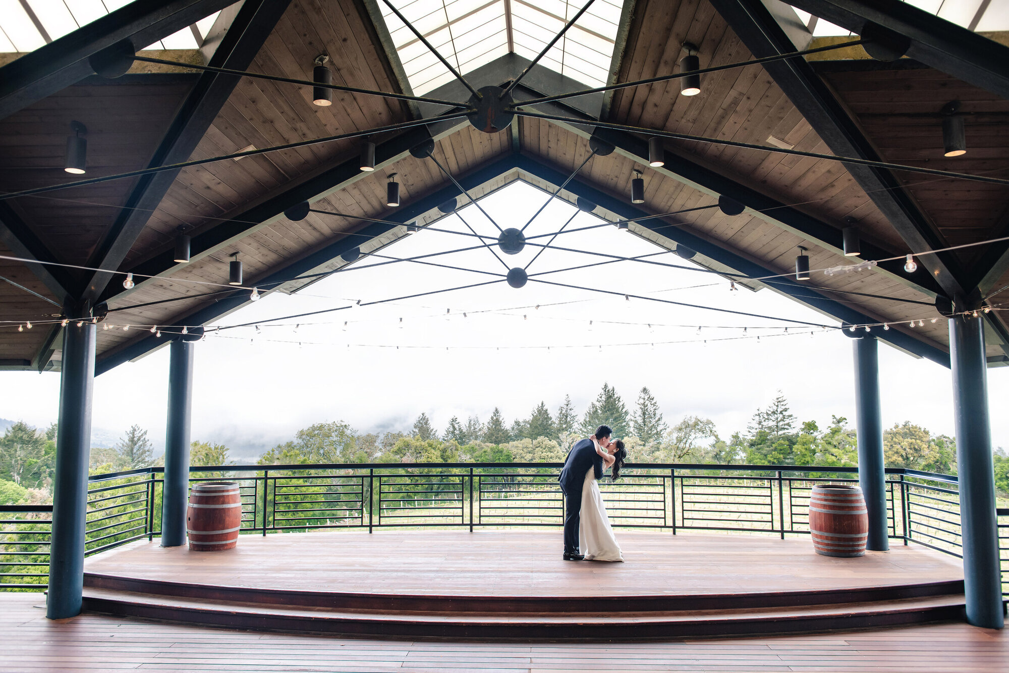 Thomas Fogarty Winery wedding portrait under the covered terrace