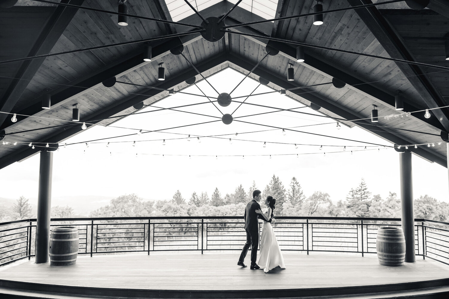 Couple embracing at the reception