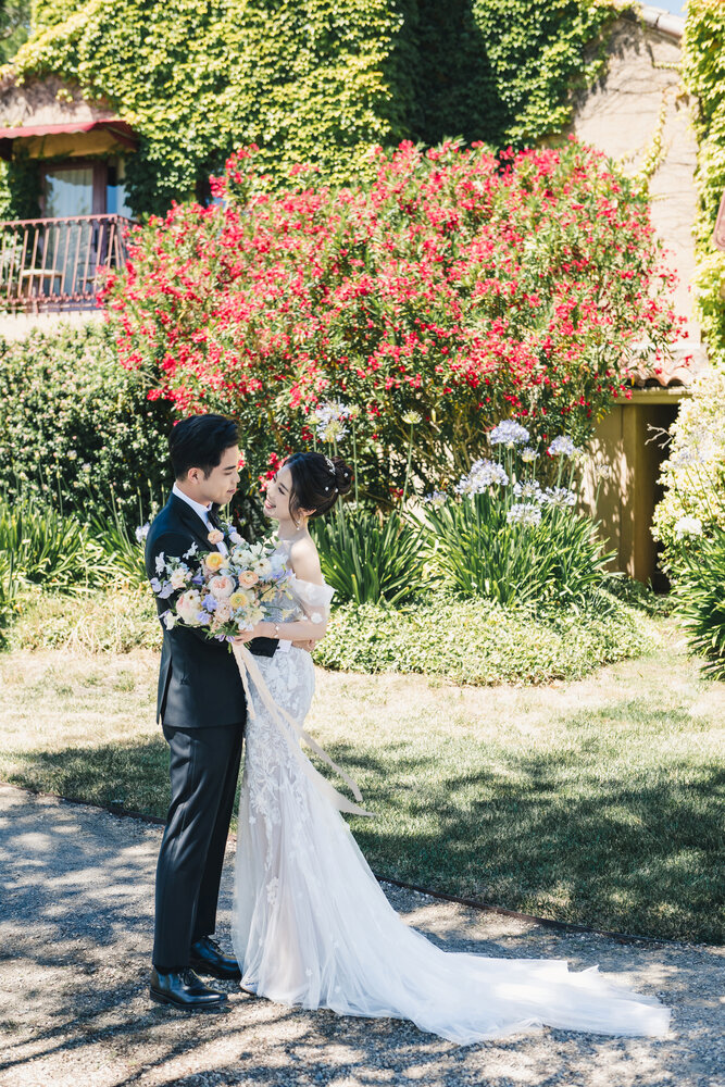 Couple walking through the garden