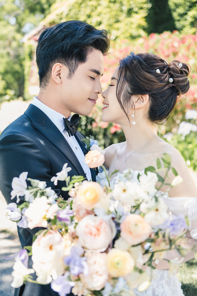 Couple portrait with soft florals