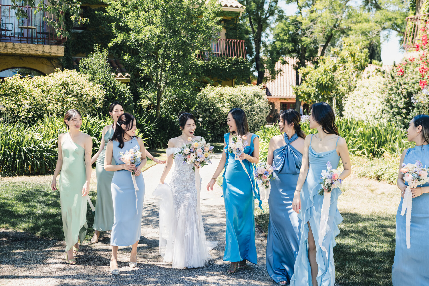 Bride and bridesmaids in the garden