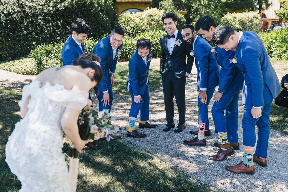 Groom and groomsmen on the lawn