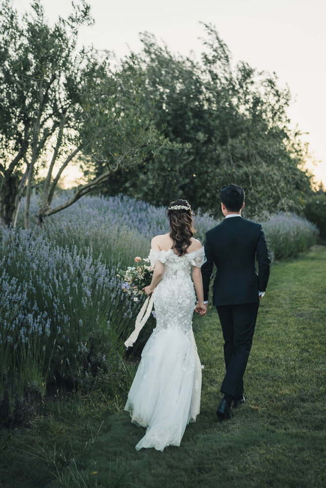 Couple walking near the olive grove