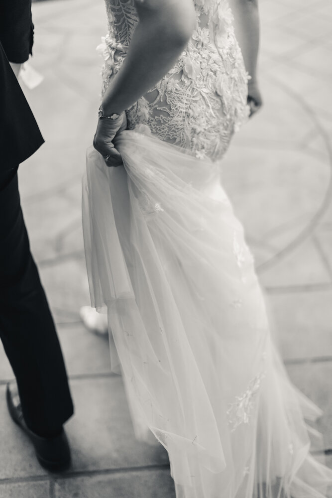 Black and white wedding dress detail
